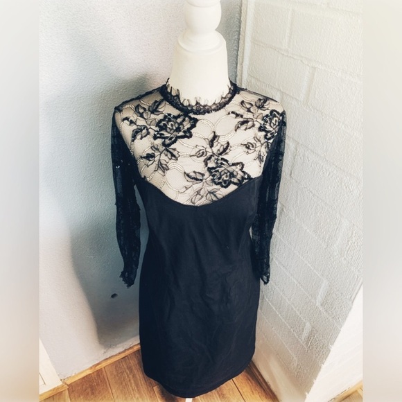 Tadashi Shoji Lace Sequins Bodycon Stretch Black Dress sz 8 - Picture 1 of 8